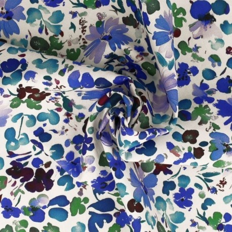 Tissu Popeline Imprimée Digitale Bleu