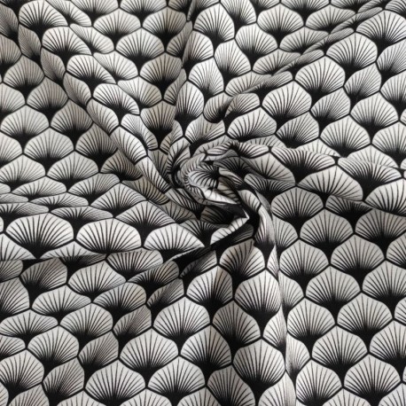 Tissu Popeline Eventails Noir Blanc