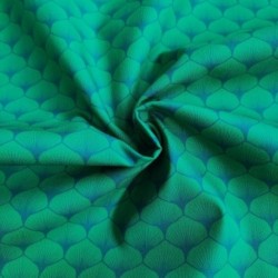 Tissu Popeline Eventails Vert Bouteille
