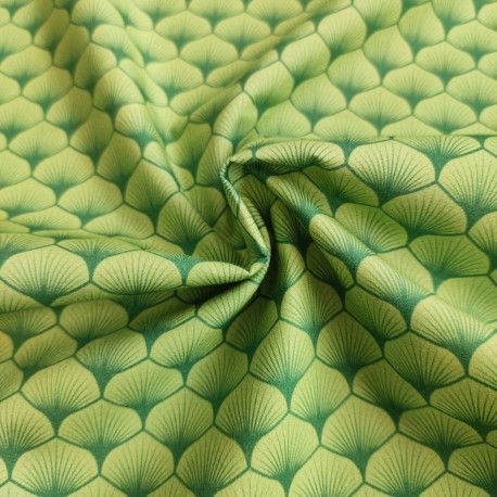 Tissu Popeline Eventails Vert 