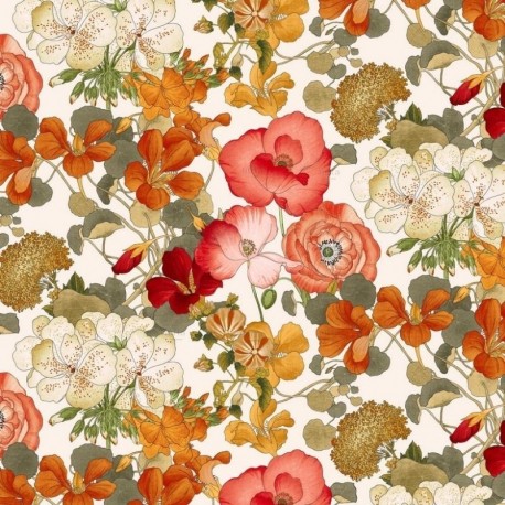 Tissu Lin Imprimé Capucine Terracotta 