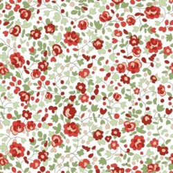 Tissu Popeline Fleurs Rouge