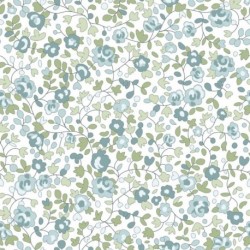 Tissu Popeline Fleurs Bleu Vert