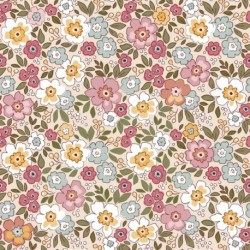 Tissu Popeline Fleurs Rose 