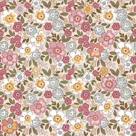 Tissu Popeline Fleurs Rose 