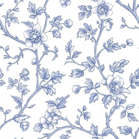 Tissu Cretonne Imprimée Elisabeth Fleurs Bleu