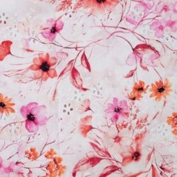 Tissu Voile de Coton Broderie Anglaise Rouge