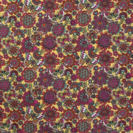 Tissu Voile de Coton Imprimé Papillon Jaune 
