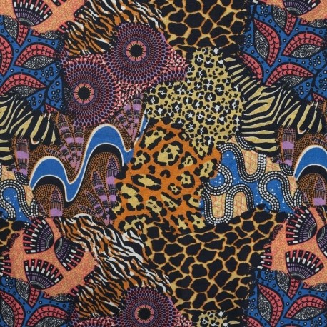 Tissu Voile de Coton Imprimé Africa Bleu 