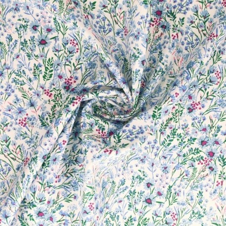 Tissu Popeline Imprimée Fleur Bleu