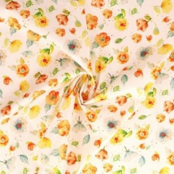 Tissu Popeline Imprimée Fleur Fond Blanc 
