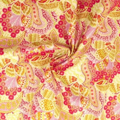 Tissu Popeline Imprimée Paisley Rose