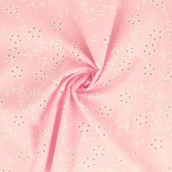 Tissu Popeline Floquée Esprit Broderie Rose 