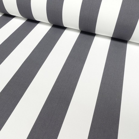 Tissu Toile Outdoor Deperlante Rayure Gris Foncé