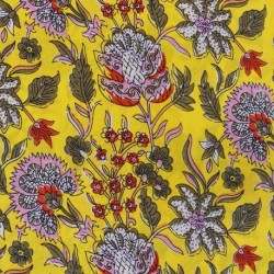 Tissu Blockprint Impression Tampons Mains Floral Fond Jaune