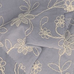 Tissu Viscose Polyamide Brodé Bleu