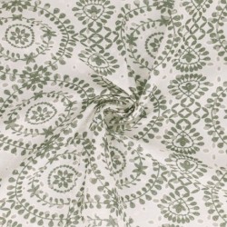 Tissu Broderie Coton Fleurs Vert