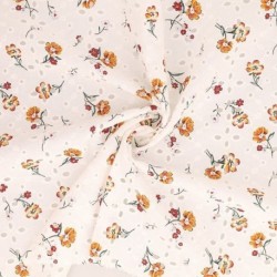 Tissu Broderie Coton Fleurs Orange