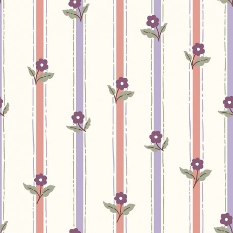 Tissu Cretonne Imprimée Rayures Mauve 