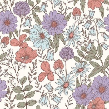 Tissu Cretonne Imprimée Fleurs Mauve