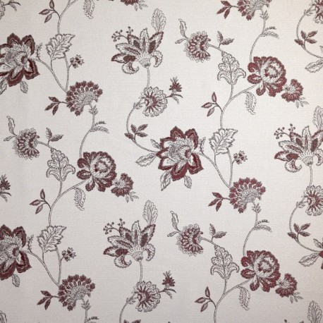 Tissu Jacquard Mina Floral Bordeaux 
