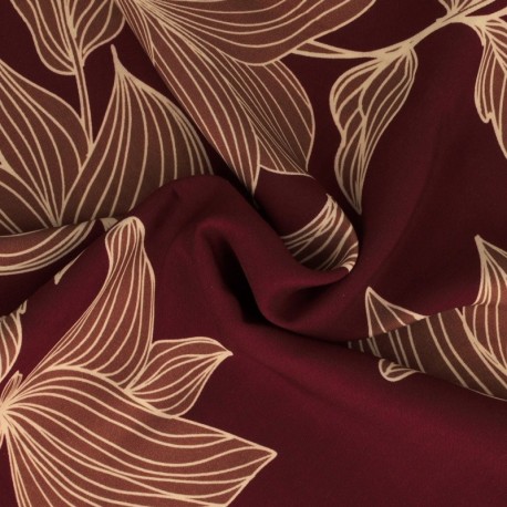 Tissu Viscose Imprimé Bordeaux 
