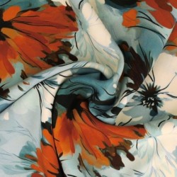 Tissu Popeline De Viscose Imprimée Fleur Orangé