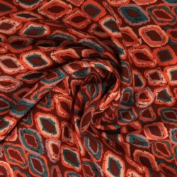 Tissu Popeline De Viscose Imprimée Losange Orange