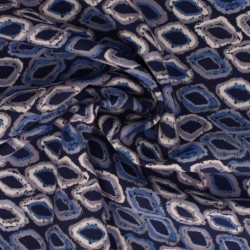 Tissu Popeline De Viscose Imprimée Losange Bleu