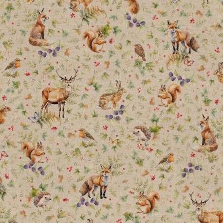 Tissu Animal Forest Dream Fond Coloris Lin Digital 