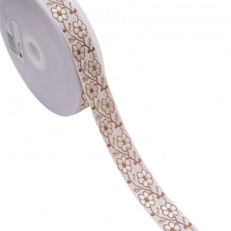 Galon jacquard fleurs et feuilles