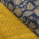 Tissu Blockprint Imprimé Tampons Mains Matelassé Double Face Bleu Jaune