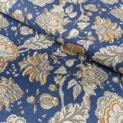 Tissu Blockprint Impression Tampons Mains Floral Bleu