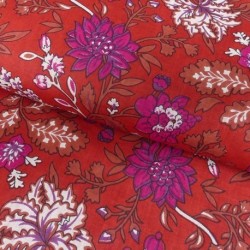 Tissu Blockprint Impression Tampons Mains Fleur Fond Rouge