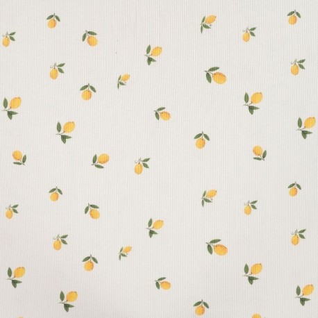 Tissu Jersey de Coton Côtelé Ecru Citron 