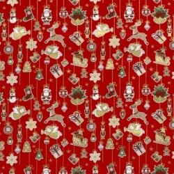 Tissu Cretonne Imrimée Foil Noël Fond Rouge 