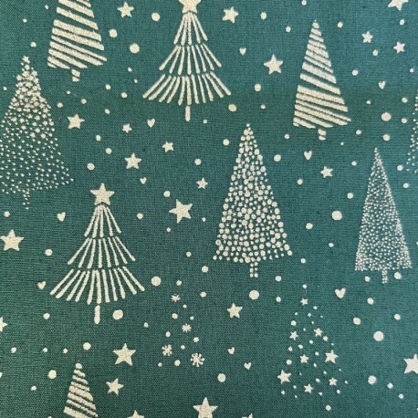 Tissu Cretonne Imrimée Foil Sapin Fd Vert 