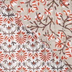Tissu Coton Matelasse Imprimé Motif Floral Marron 
