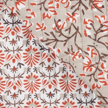 Tissu Coton Matelasse Imprimé Motif Floral Marron 
