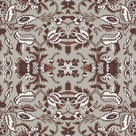 Tissu Voile de Coton Imprimé Motif Végétal Marron