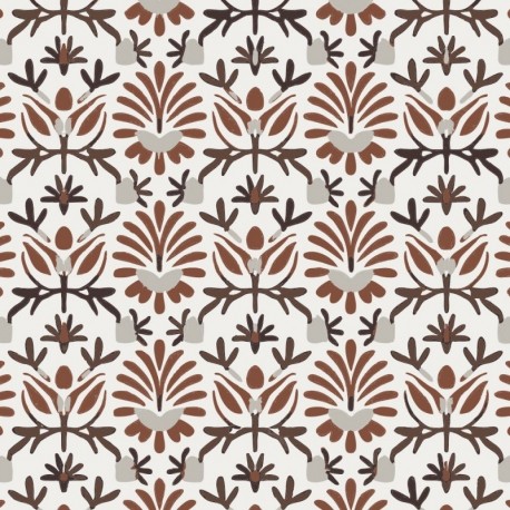 Tissu Voile de Coton Imprimé Motif Abstrait Marron 