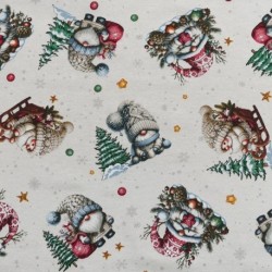 Tissu Imprimé Tinker Gnome Sapin Beige