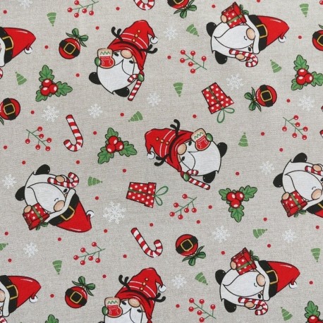 Tissu Imprimé Ruca Gnome Cadeau Beige