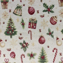 Tissu Gobelin Present Noël Beige