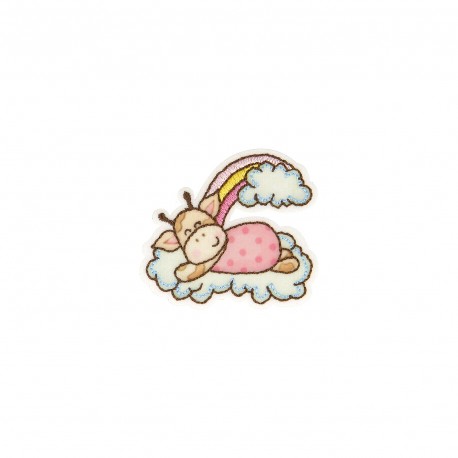 Ecusson girafe mignonne - Sur un nuage